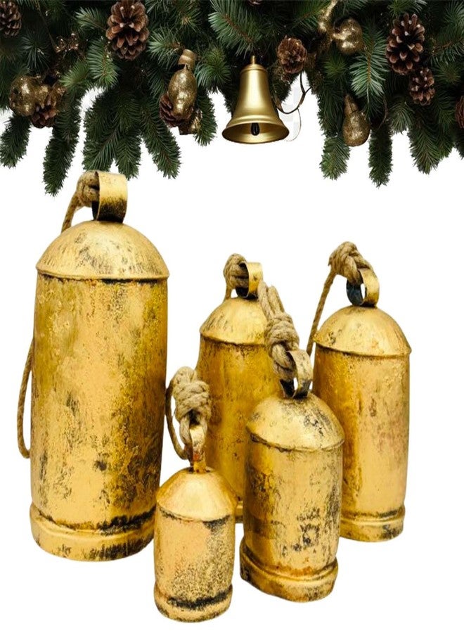 THOR INSTRUMENTS Rustic Hanging Cow Bells Set - Large Metal Bell Ornaments (2, 4, 6, 8, 10 Inches) for Christmas Decorations, Vintage Decor, Handmade Jingle Bells, Farmhouse Cowbell, Witches & Tibetan Bells - Image 4